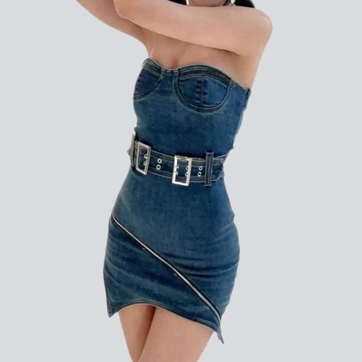 Be a part of the 2023 Spring-Summer Collection with this stunning asymmetric miniature strapless denim dress. a tribute to the Y2K era! Crafted with a timeless silhouette and a vibrant medium wash. this dress is the perfect way to honor the past while embracing the future.Why You'll Fall In LoveFashion-forward yet nostalgic. this dress is designed to make sure you stand out in the crowd. Every detail. from its unique asymmetric cut to its medium wash and sanded finish. promises to transform your Trendy Strapless Summer Denim Dress, Fitted Blue Denim Corset Dress, Dark Wash Strapless Mini Dress For Summer, Summer Strapless Denim Dress, Strapless Dark Wash Mini Dress, Strapless Denim Blue Dress For Summer, Dark Wash Strapless Denim Mini Dress, Strapless Medium Wash Denim Dress, Party Denim Dress In Medium Wash