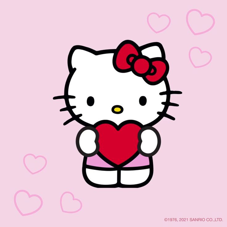 hello kitty holding a heart on a pink background