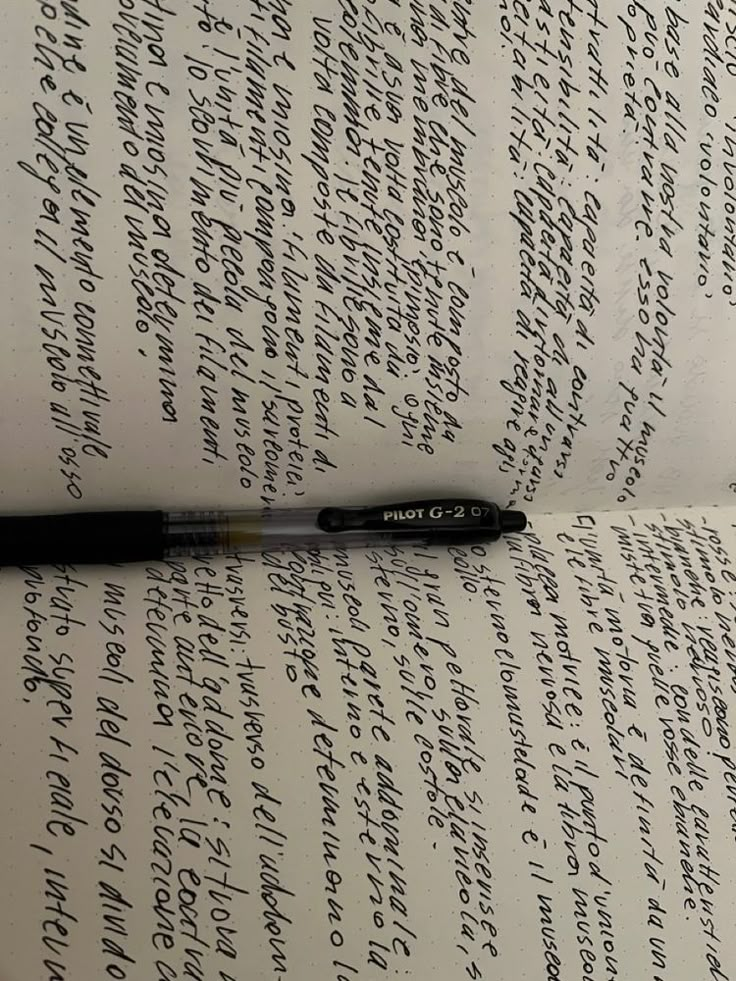 an open book with writing on it and a black pen resting on top of it