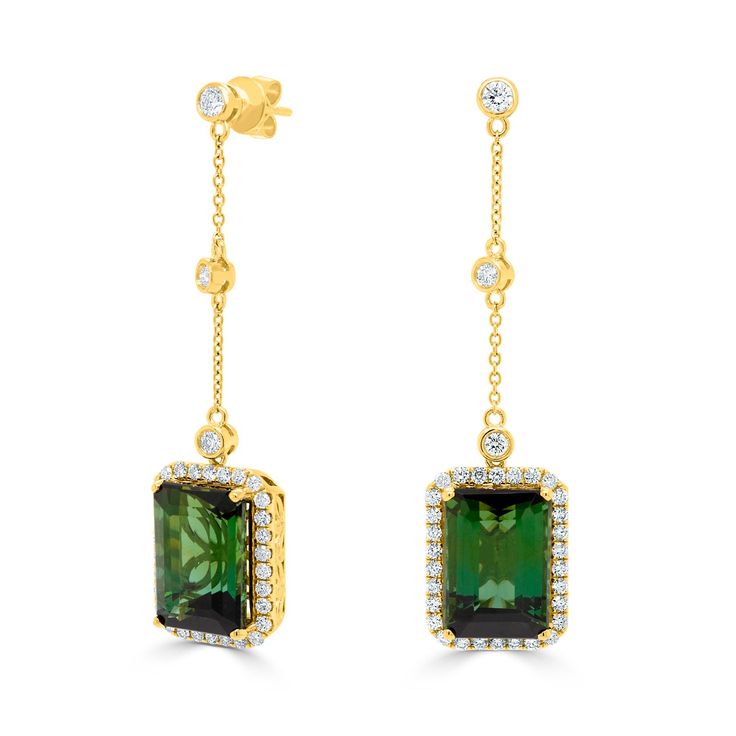 A-Earrings-914263J18570-YG-1 Tourmaline Earrings, Metal Color, Diamond Gemstone, Emerald Cut, Gemstone Colors, Yellow Color, Types Of Metal, Round Diamonds, Tourmaline