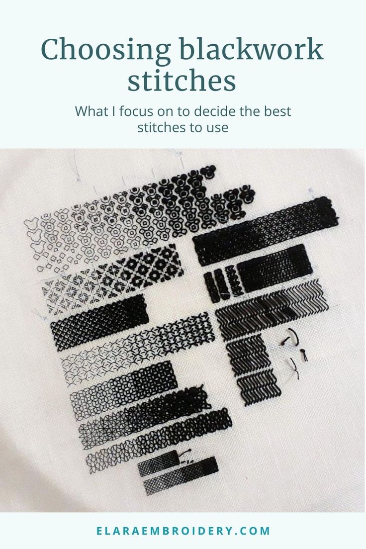 the back side of a white shirt with blackwork on it and text that says choosing blackwork stitches what i focus on to decide the best stitchs to use