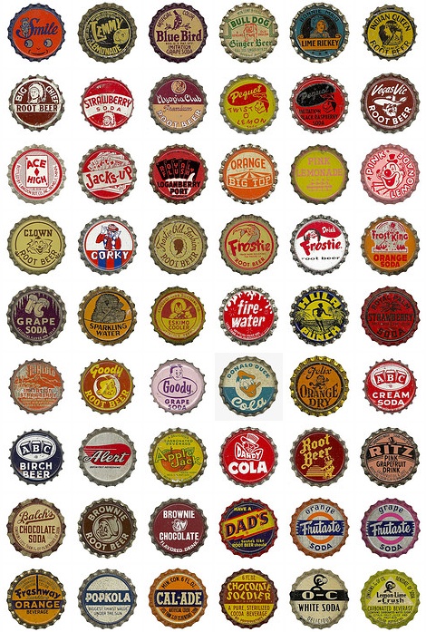 a bunch of different types of beer bottle caps