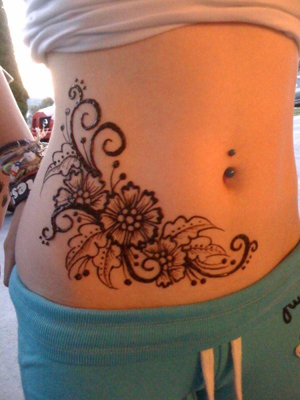 a woman's stomach with a tattoo on her lower body and bottom part,