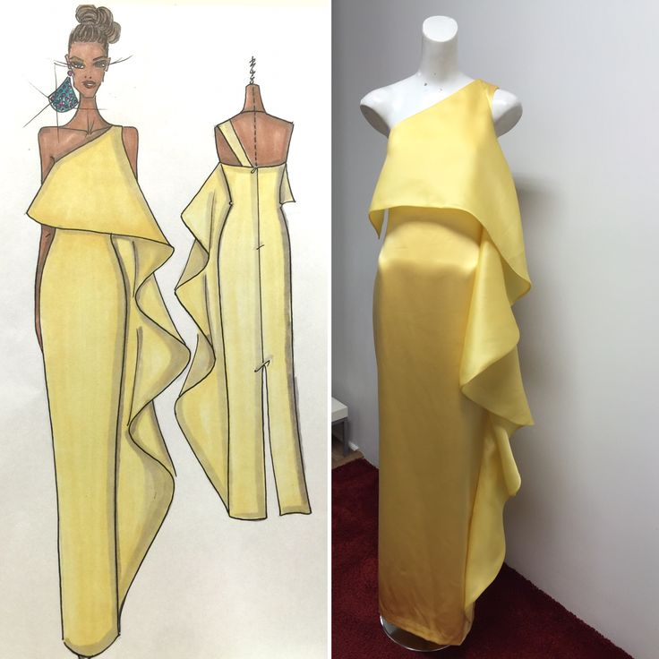 One Shoulder Gown Pattern, Yellow Satin Gown, Gown Fashion, One Shoulder Gown, Yellow Silk, Fashion Sketch, Classy Dress Outfits, Canary Yellow, Dreamy Dress