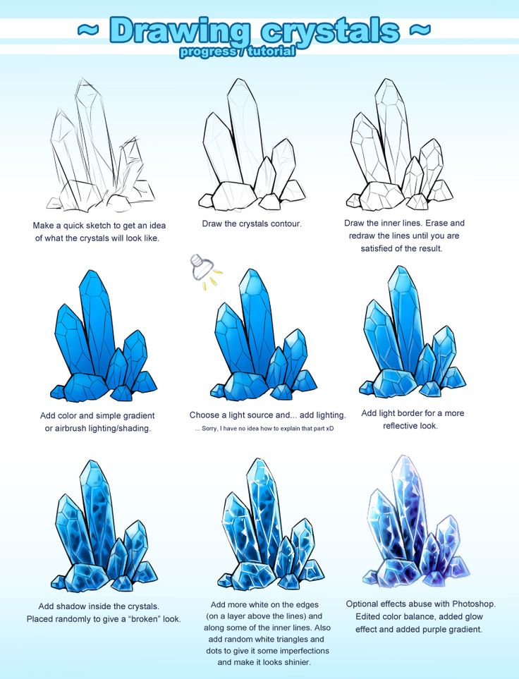 how to draw crystals step by step