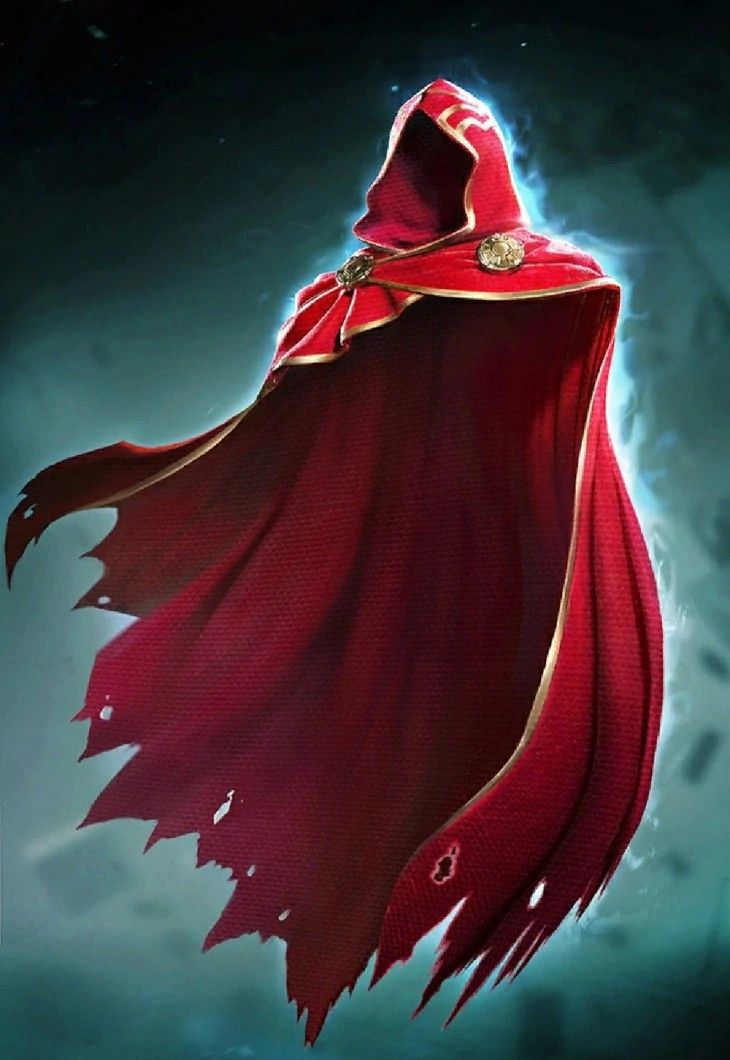 a painting of a red cloak with gold accents