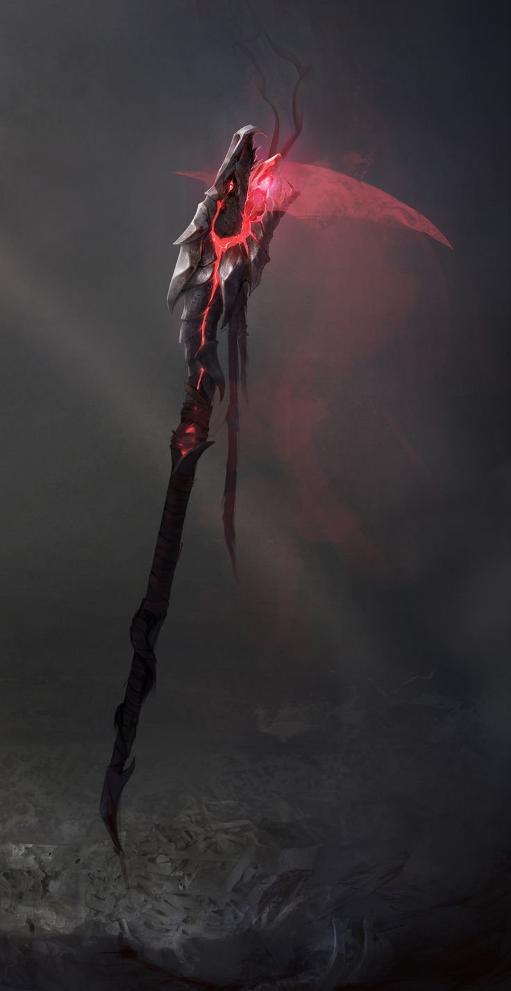 a demonic looking stick with red light coming out of it's back end, on a dark background