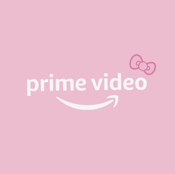 a pink background with the words prime video and a hello kitty on it's side