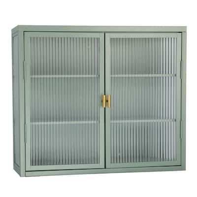 a green metal cabinet with two doors