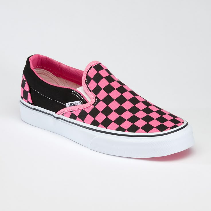 Diy Painted Vans, Pink Checkered Vans, Black Checkered Vans, Van Shoes, Cute Vans, Checkered Vans, Pink Checkered, Pink Vans, Hey Dudes