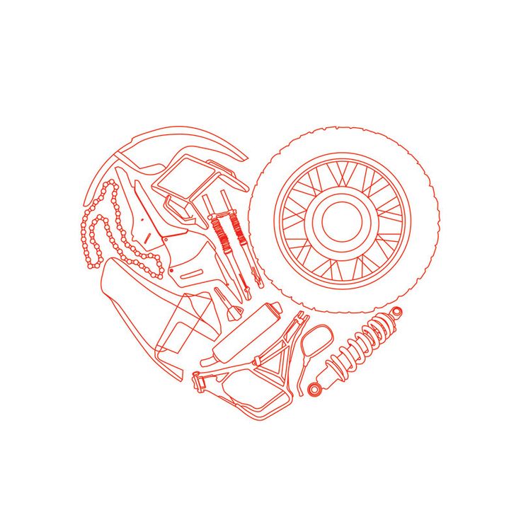 a drawing of a car tire with tools in the shape of a heart on a white background