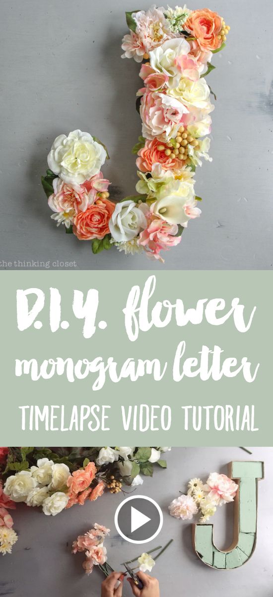 the letter j is made out of flowers and then placed in front of it with text that reads diy flower monogram letter time lapse video