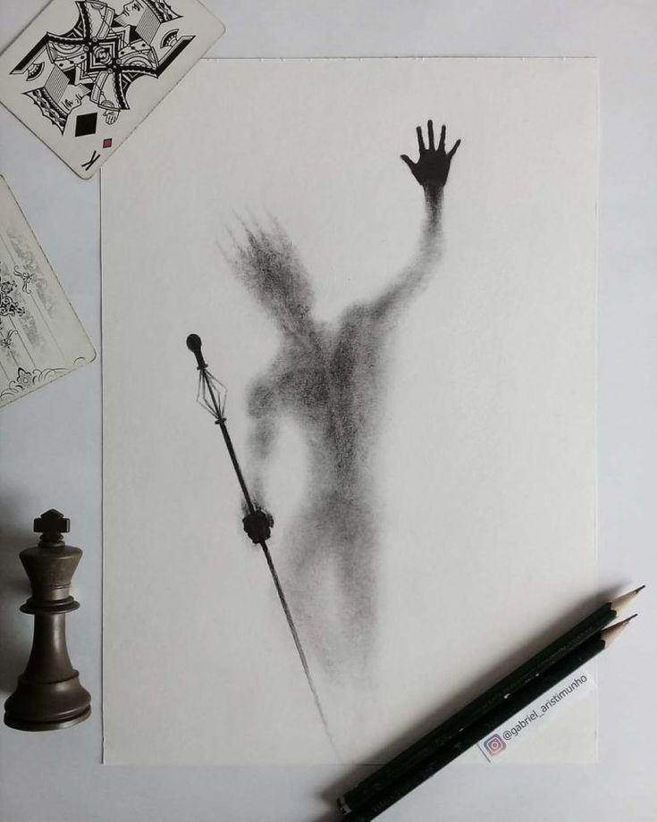 a black and white drawing of a person holding an umbrella with his hands in the air