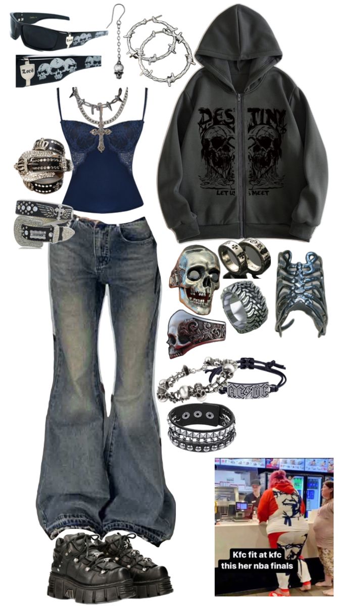 Kinda punk-grunge.. it’s just smth I would wear idfk what it is Street Style Outfits Casual, Trashy Outfits, Filmy Vintage, Fest Outfits, Mode Hippie, Outfit Inspo Casual, 2000s Fashion Outfits, Bracelets And Necklaces, Punk Outfits