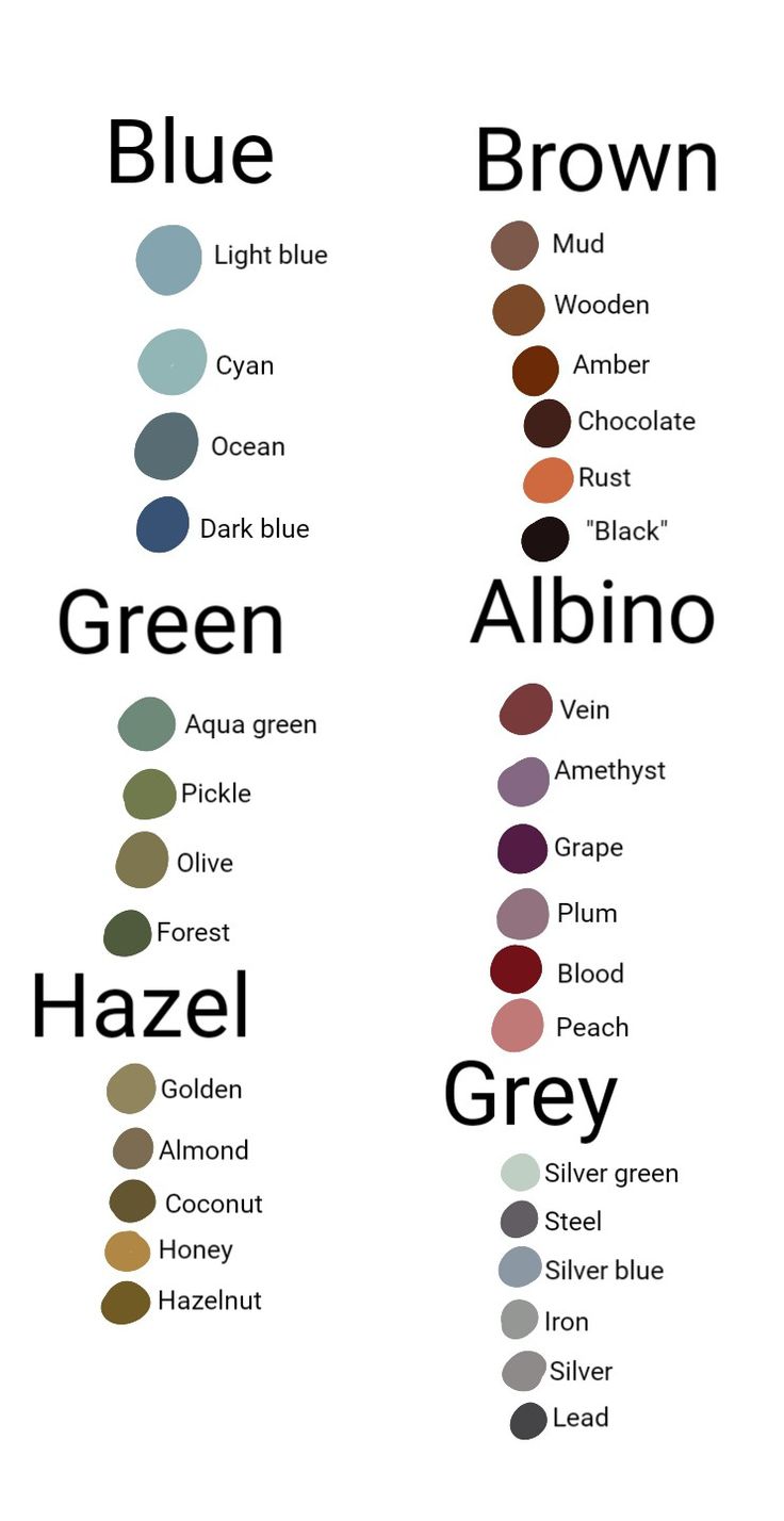 the names and colors of different shades of paint on a white background, including blue, brown