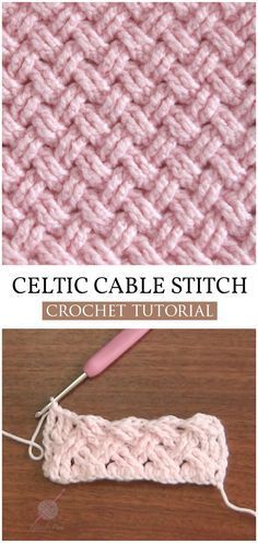 the crochet cable stitch pattern is shown in pink and white with text that reads,