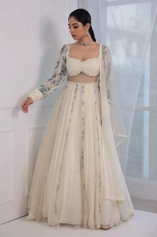 Shop for Amit Sachdeva Ivory Georgette Floral Print Anarkali With Dupatta for Women Online at Aza Fashions Georgette Outfits, Indian Outfits Women, Full Sleeves Pattern, Floral Print Anarkali, Indian Outfits Modern, Sheer Dupatta, Anarkali With Dupatta, Indian Bridesmaid Dresses, Wedding Outfits For Women