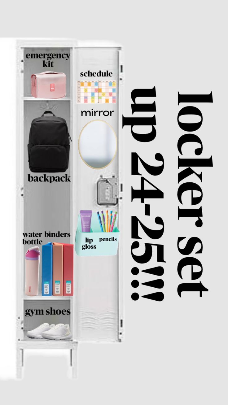 an open locker with various items on it and text overlay that reads, the locker set