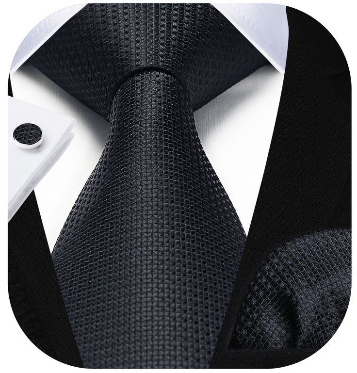 Plaid Tie Handkerchief Cufflinks - BLACK Elegant Black Suit And Tie Accessories For Office, Professional Black Ties For Black Tie Occasions, Elegant Black Tie For Office, Black Ties For Office, Elegant Black Office Ties, Classic Black Tie For Business, Black Standard Tie For Wedding Suits, Fitted Black Formal Neckwear, Elegant Black Neckwear For Gift