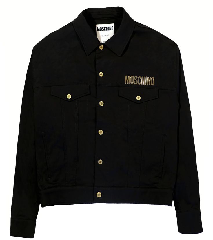 ​​​​MEN'S GABARDINE JACKET WITH GOLD PLATED TEXT - BLACK - PureAtlanta.com Franco Moschino, Moschino Men, Jacket Design, Black Jacket, Italian Design, Moschino, Streetwear Fashion, Varsity Jacket, Jackets & Coats