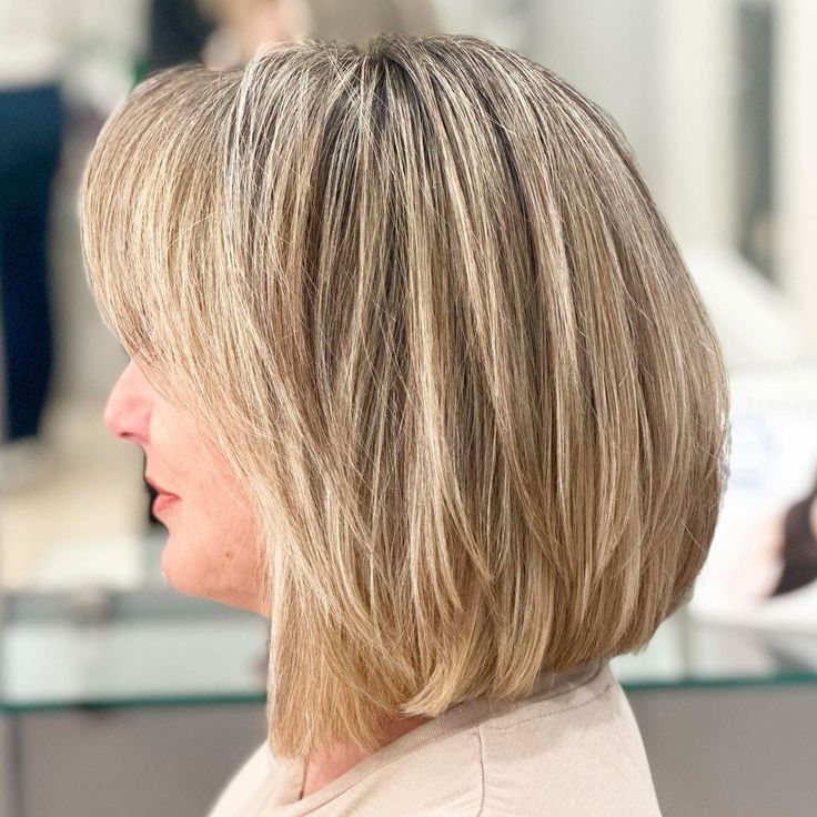 Medium Hair Cuts For Fine Hair, Haircuts Before And After, Hairstyles For Thinning Hair Over 50, Mid Length Stacked Bob Haircut, Fine Hair Haircuts Medium, Hairstyles For Fine Hair Over 50, Longer Bob Haircut, Layered Bob Hairstyles Shoulder Length, Straight Cut Hair