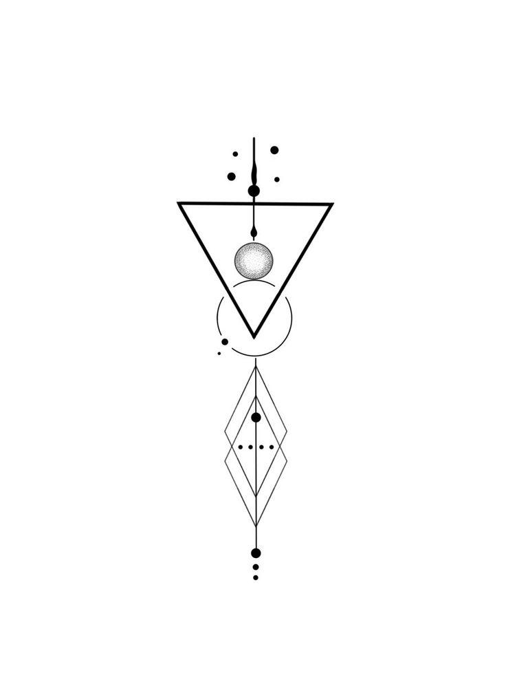 a drawing of a triangle with an object in the center and two dots on each side