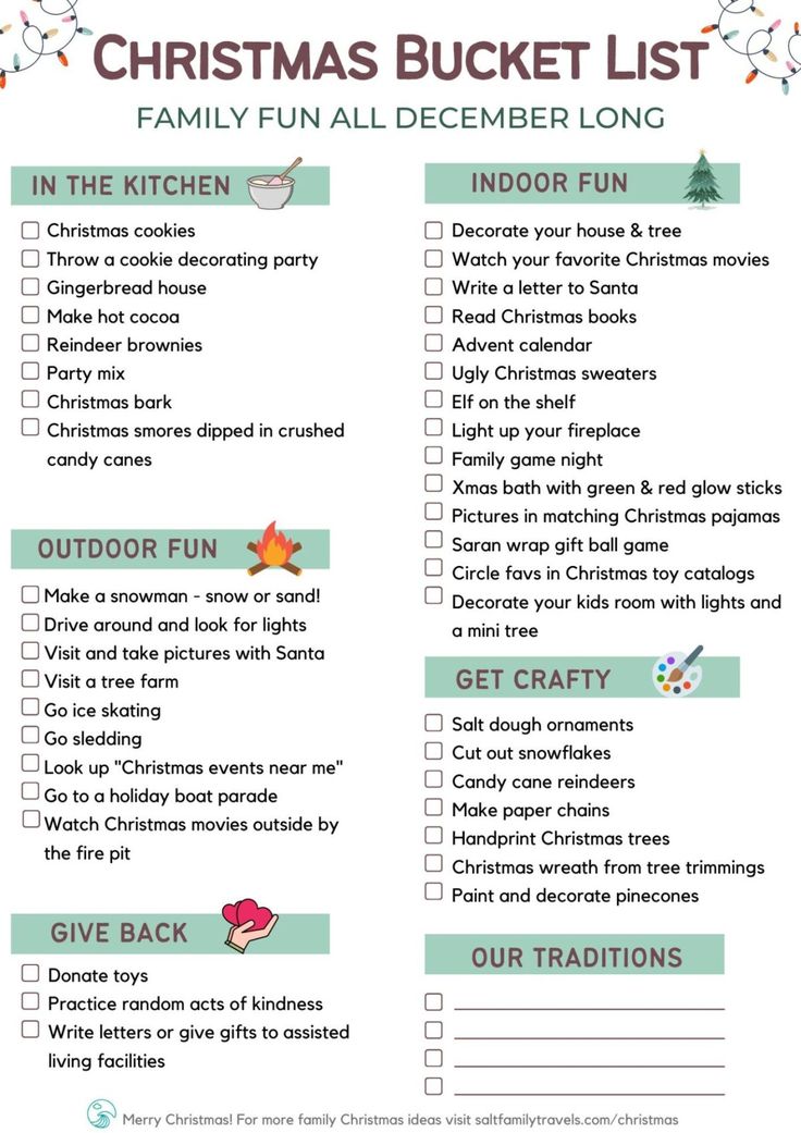 the christmas bucket list for families to do this year's holiday fun with their kids