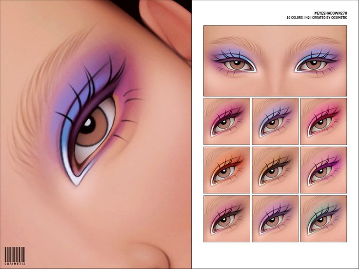 an image of the eyes and eyelashes of a woman with blue, purple and pink makeup