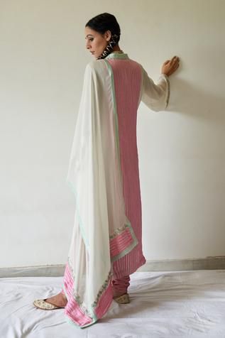 Shop for Kanika Sharma White Georgette Embroidered Kurta Set for Women Online at Aza Fashions Designer Pink Churidar With Straight Kurta, Pink Georgette Churidar With Straight Kurta, Pink Straight Kurta Anarkali Set With Mirror Work, Pink Unstitched Suit With Mirror Work In Traditional Drape, Fitted Georgette Churidar With Embroidered Border, Pink Anarkali Set With Embroidered Border For Navratri, Pink Churidar With Chikankari Embroidery And Straight Kurta, Pink Unstitched Suit With Mirror Work, Bollywood Pink Churidar With Embroidered Border