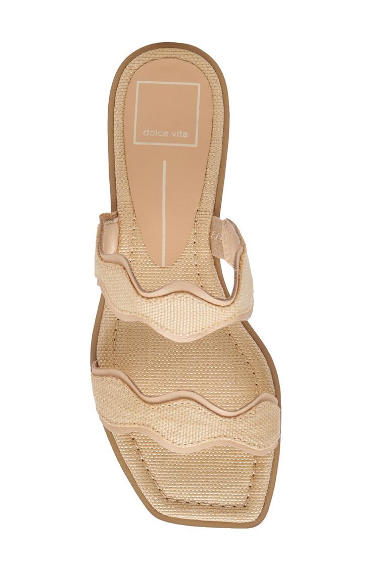 Scalloped edges add a contemporary twist to a breezy sandal that's perfect for pairing with all your warm-weather looks. Synthetic upper, lining and sole Imported Scalloped Edges, Sandal Women, Slide Sandals, Warm Weather, Womens Sandals, Nordstrom, Twist, Sandals