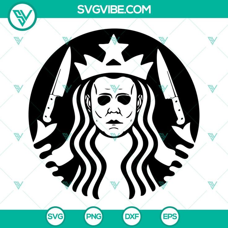 the starbucks logo with a woman's face wearing a crown and knifes in her hair