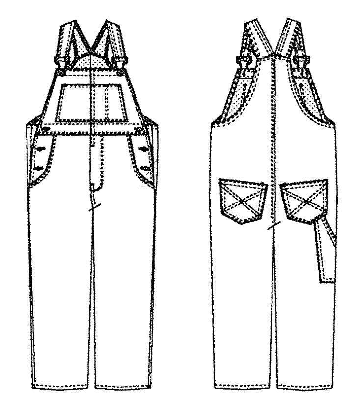 the overalls are designed for men and women, vintage line drawing or engraving illustration