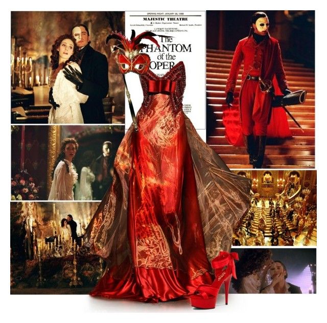 the costume is red and gold in this photo, it looks like she's wearing an elaborate gown