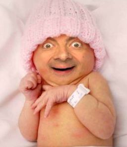 a baby wearing a pink knitted hat and diaper