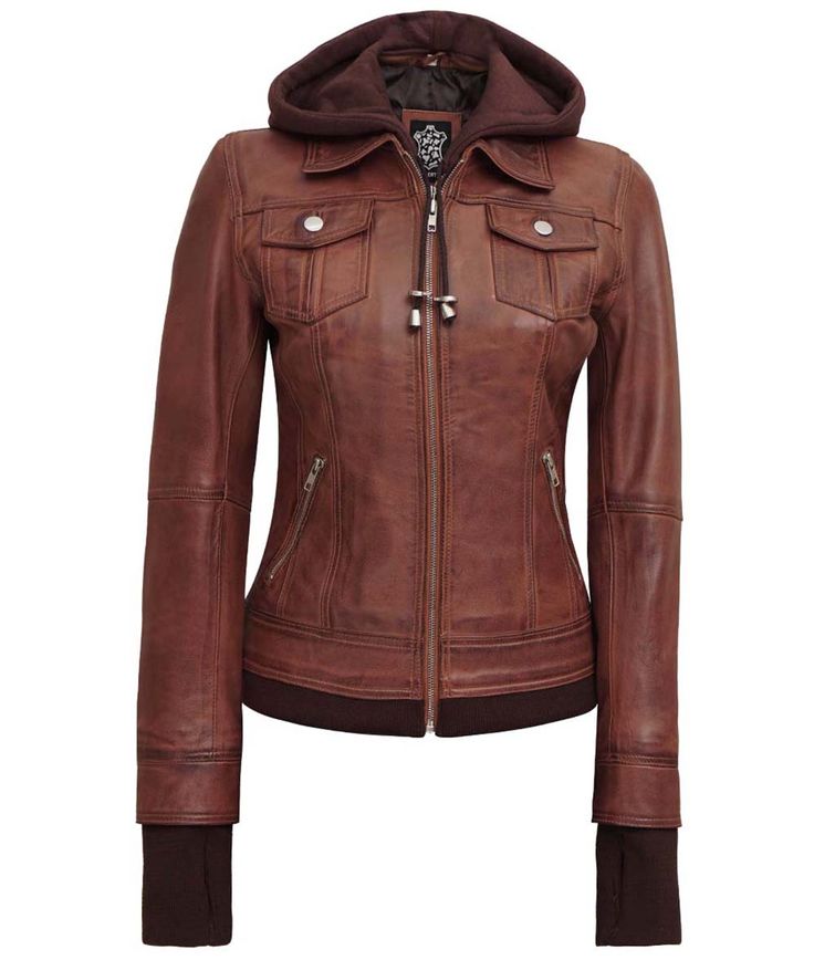 Removable Hooded Dark Brown Leather Jacket For Women Embrace timeless elegance with our Women's Hooded Dark Brown Leather Jacket. Crafted to perfection, this jacket offers a chic look that effortlessly complements any outfit. The hooded design adds a touch of versatility, making it suitable for diverse occasions. Whether you're out on the town, cruising on your motorcycle, or adding flair to your daily routine, this jacket keeps you in vogue. Elevate your fashion game with the Women's Hooded Dar Asymmetrical Leather Jacket, Maroon Leather Jacket, Dark Brown Leather Jacket, Leather Jacket For Women, Black Leather Blazer, Tan Leather Jackets, Black Leather Moto Jacket, Black Leather Biker Jacket, Leather Jacket With Hood