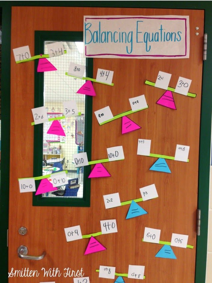 a bulletin board that has been decorated with pink and blue triangles on the front door