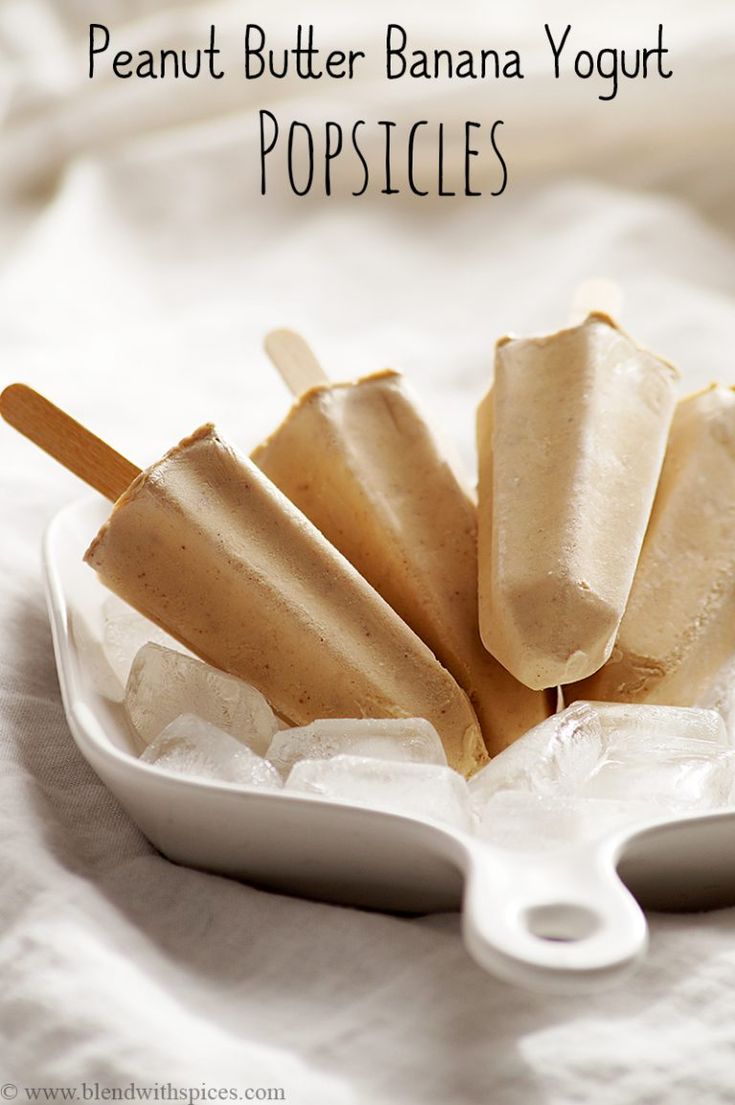 peanut butter banana yogurt popsicles on a plate