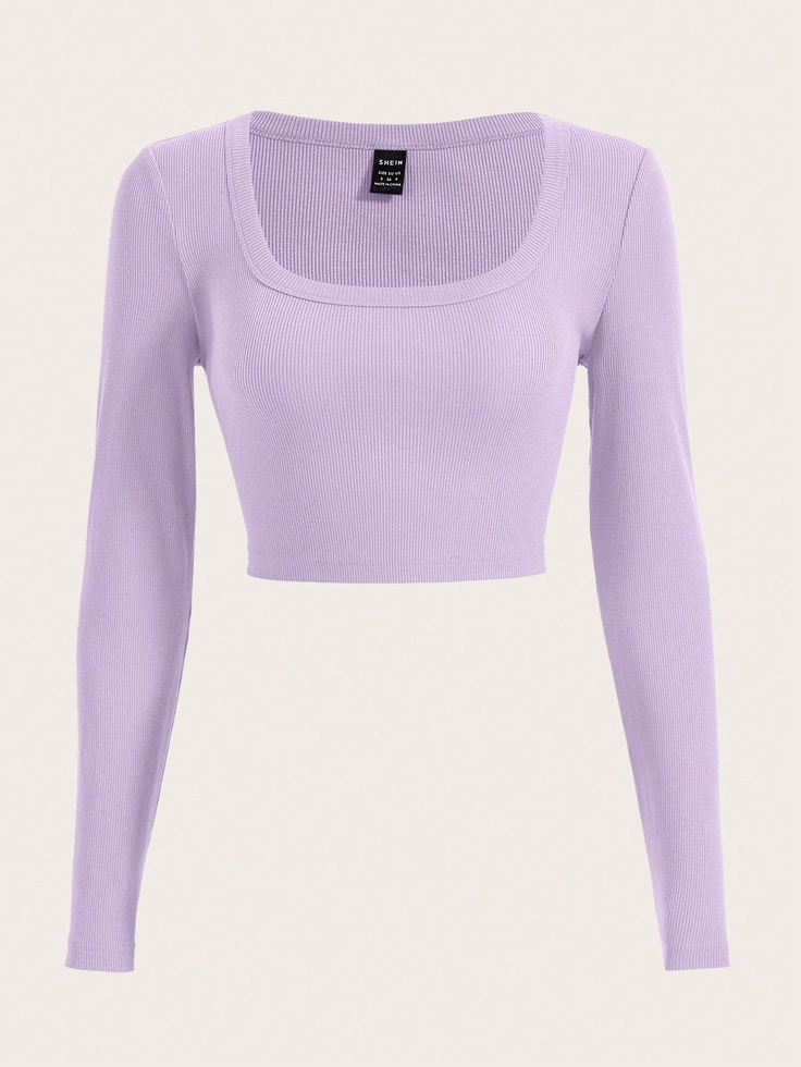 Purple Long Sleeve Crop Top, Lavender Long Sleeve Shirt, Long Sleeve Purple Top, Cute Purple Crop Tops, Light Purple Tops, Purple Shirts Women, Purple Shirt Outfit Women, Light Purple Clothes, Purple T Shirt Outfit