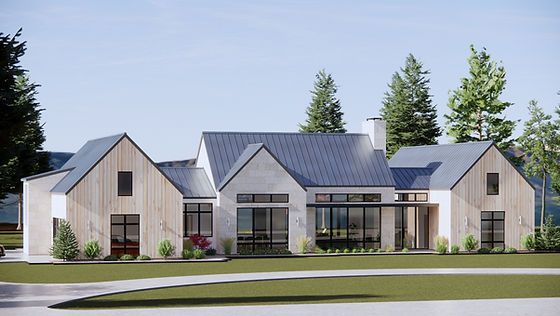 this is an artist's rendering of a house in the country side with lots of windows