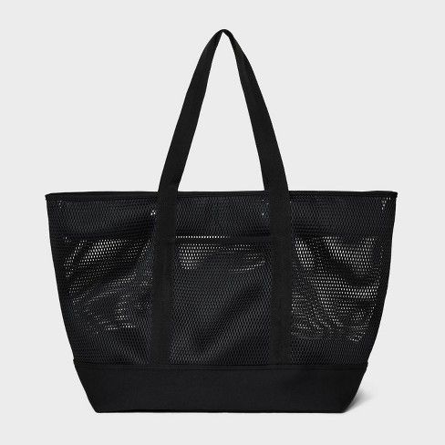 Mesh Boat Tote Handbag - Shade & Shore™ Black Casual Travel Bags With Mesh Pockets, Functional Rectangular Vacation Bag, Black Rectangular Bag For Beach Season, Functional Summer Tote Shoulder Bag, Functional Summer Bags For Daily Use, Functional Beach Bag For Daily Summer Use, Functional Daily Use Bags For Summer, Black Beach Bag For Everyday Use, Black Beach Bag For Everyday Use During Beach Season