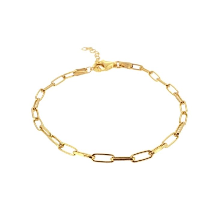 For a look that's modern and trendy, the Paperclip Chain Bracelet is just the piece! This bracelet features elongated oval links creating a timeless allure. This one pairs beautifully with our other chain bracelets! DETAILS & SIZE Composition: 18K gold plated over .925 sterling silver or solid .925 sterling silver Measurements: chain: 6.5" + 1" extension Lobster claw clasp Read about how to care for your jewelry here. Shop Bracelets for more options! Disc Bracelet, Geometric Bracelet, Silver Bracelets For Women, Jewelry Bracelets Silver, Chain Bracelets, Simple Bracelets, Minimalist Bracelet, Trombone, Gold Bracelet Chain