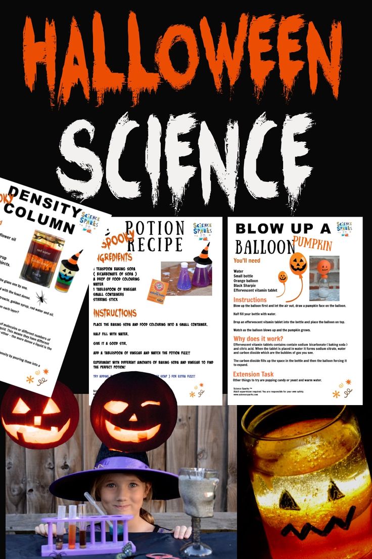 a poster for halloween science with pumpkins and jack - o'- lanterns