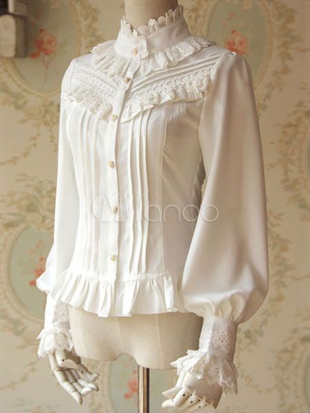 Chiffon Blouses, Dita Von Teese, White Chiffon, Chiffon Long Sleeve, Chiffon Shirt, Long Puff Sleeves, Lolita Dress, Mode Vintage, Gothic Lolita