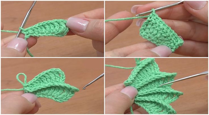 the crochet leaves are being worked on