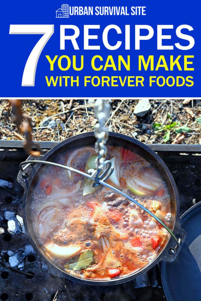 an outdoor grill with food cooking on it and the title 7 recipes you can make with forever foods