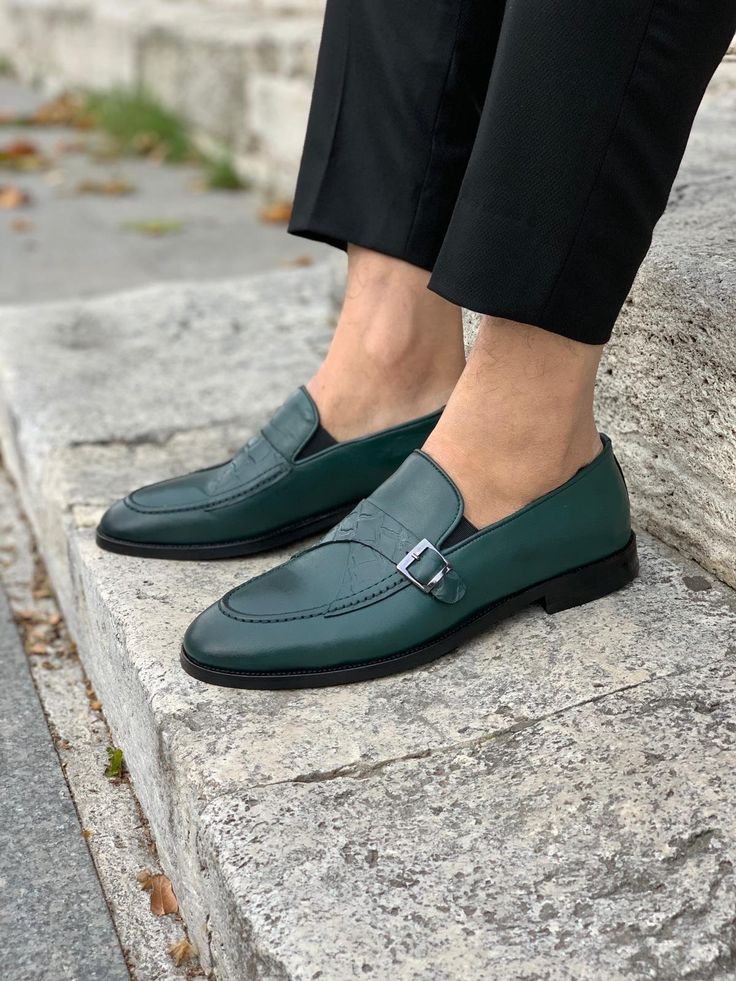 Stanoss Green Buckle Shoes | VICLAN Official Shoes, Gents Shoes, Smart Casual Wear, Business Casual Shoes, Gentleman Shoes, Moccasins Mens, Formal Shoes For Men, Buckle Shoes, Men Fashion Casual Outfits