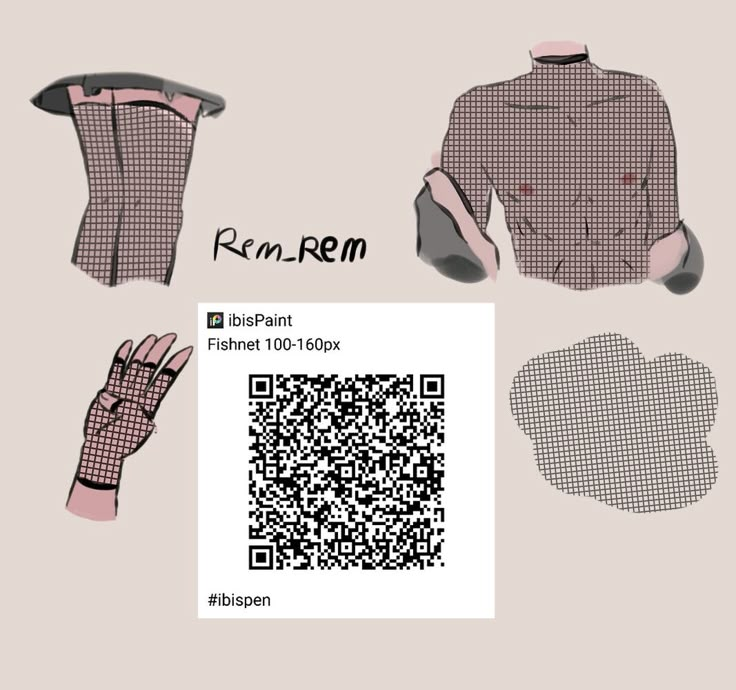 an image of some clothes and gloves with qr - code on the bottom right hand corner