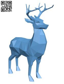 a blue low poly deer standing next to a qr code