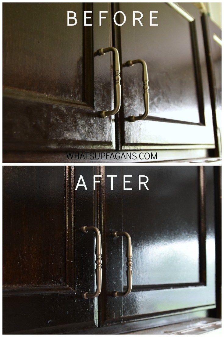 before and after shot of an old dresser with metal handles on the bottom, from left to right