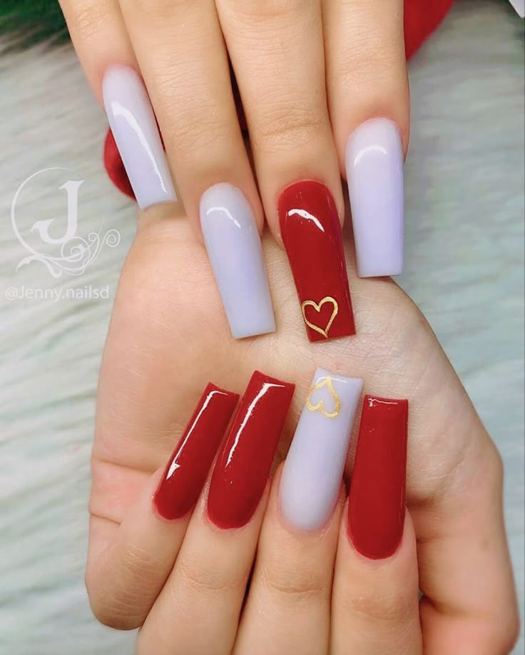 Coffin Shape Red Nail Designs, Red Purple Nail Designs, Valentines Day Birthday Nails, Valentines Day Nails For Boyfriend, Cute Valentines Day Nails Acrylic Simple, Red Nail Designs Valentines Ideas, Medium Length Nails Acrylic Coffin Valentines, Valentines Themed Nails, Velentain Days Nails